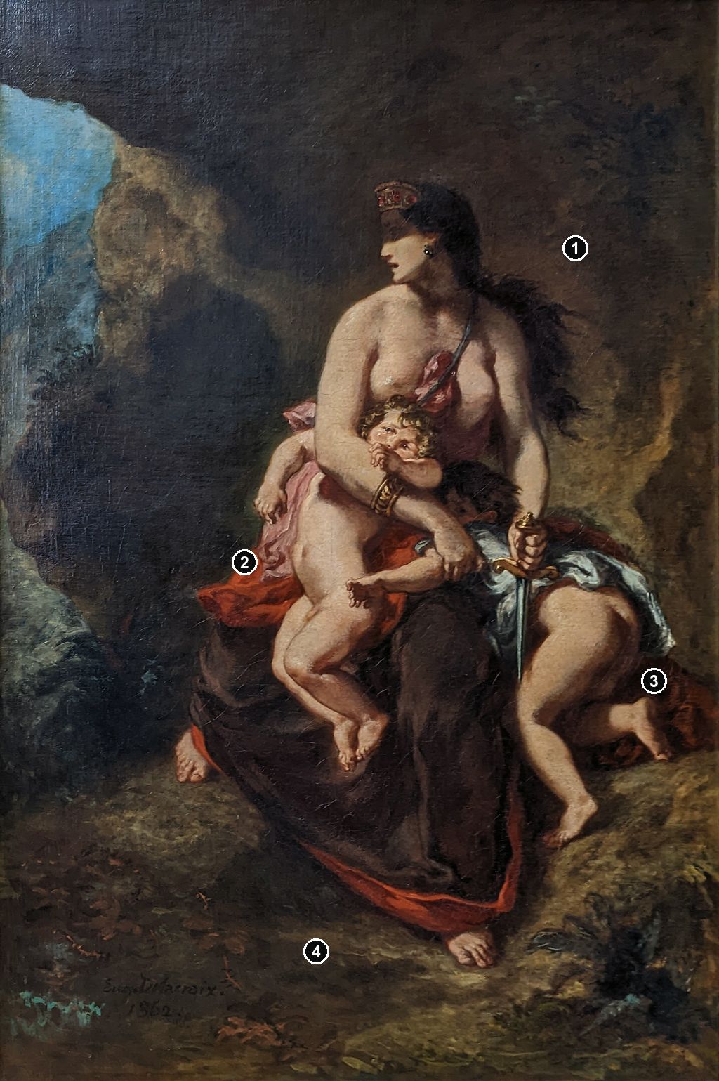 Annotated details from Medea by Eugène Delacroix